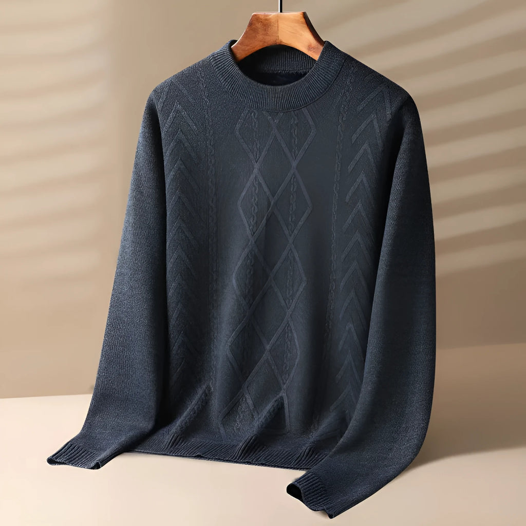 Men's round neck velvet thickening winter pullover in dark gray