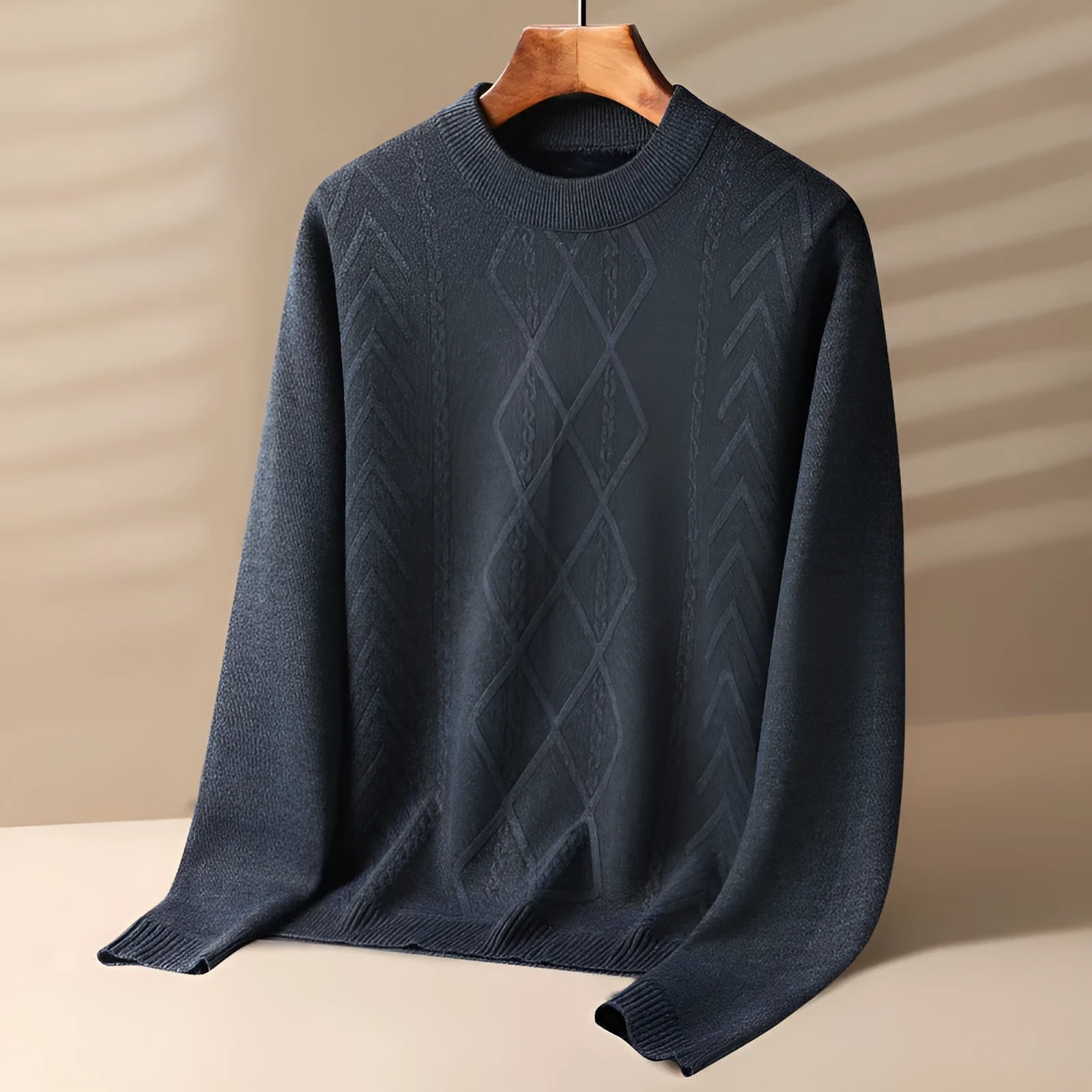 Men's round neck velvet thickening winter pullover in dark gray