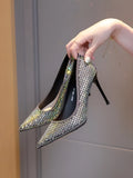 Diamond Bird women's pumps with stiletto heel, pointed toe, black colour