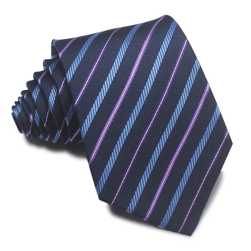 Men's 8CM wide striped formal tie in polyester jacquard weave available in multiple colours