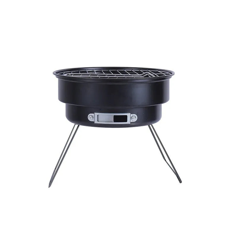 Small folding round ice stove with grill mesh and components for 1-2 person outdoor cooking