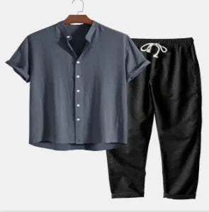 Men's floral print polyester shirt with matching pants in slim fit cardigan style