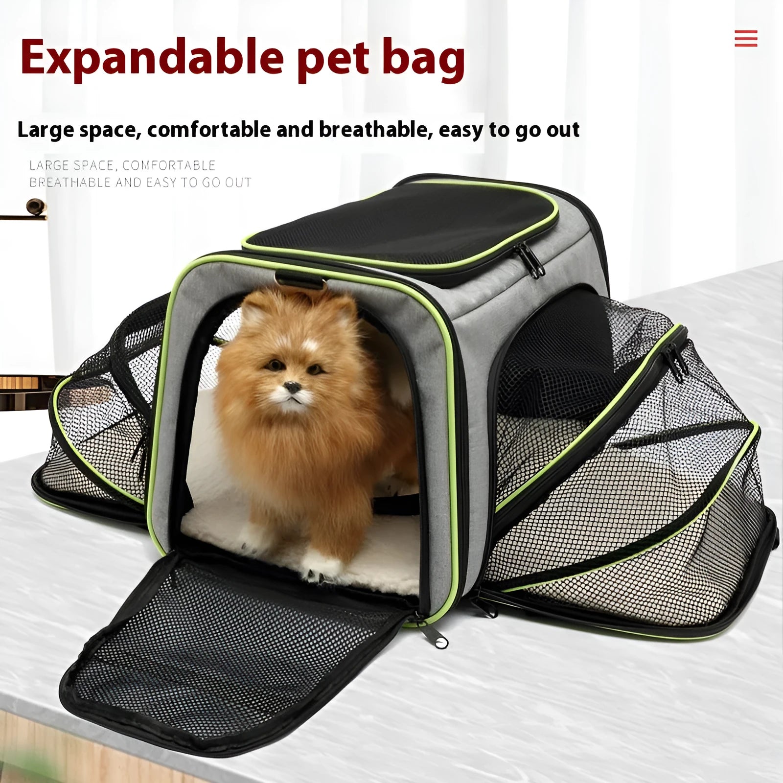 600D cation fabric cat carrier bag in grey blue edge colour with medium soft hardness construction