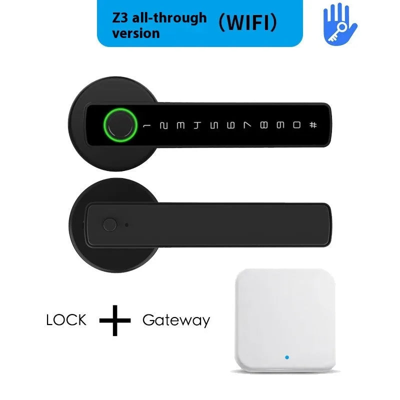 Black smart door lock with spherical handle for wooden interior doors