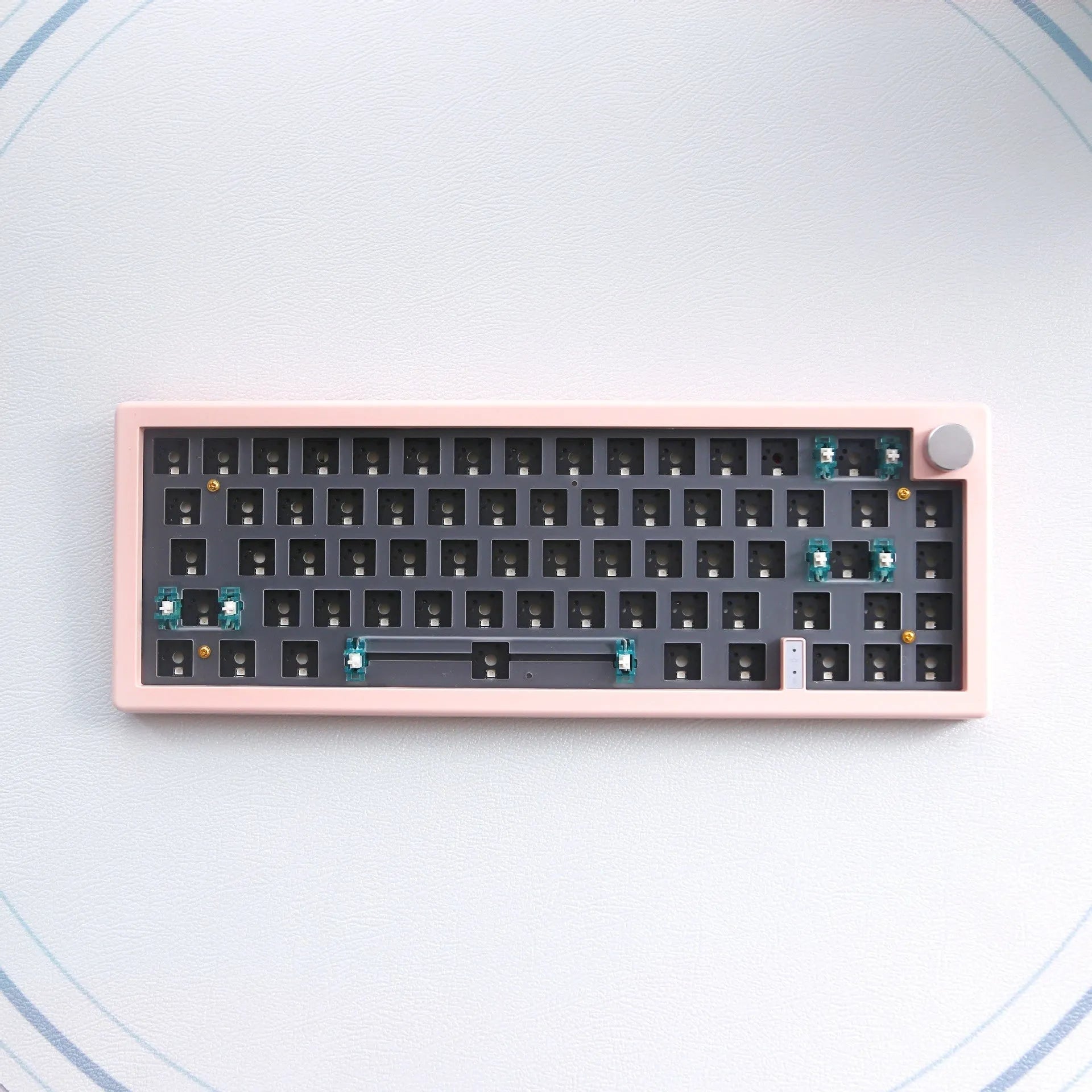 DIY RGB backlit mechanical keyboard kit with control knob shown in multiple colour options