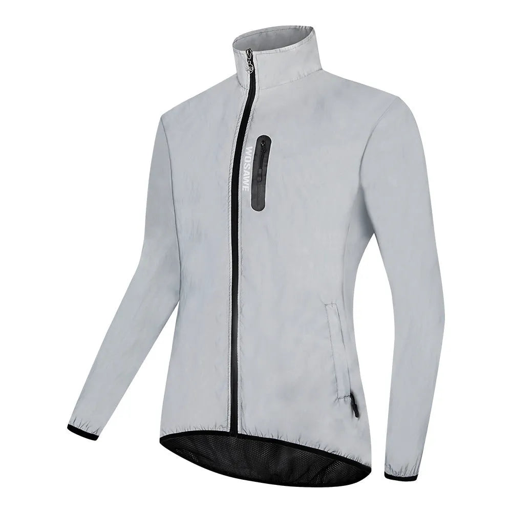 Silver waterproof windproof polyester long sleeve coat showing front view