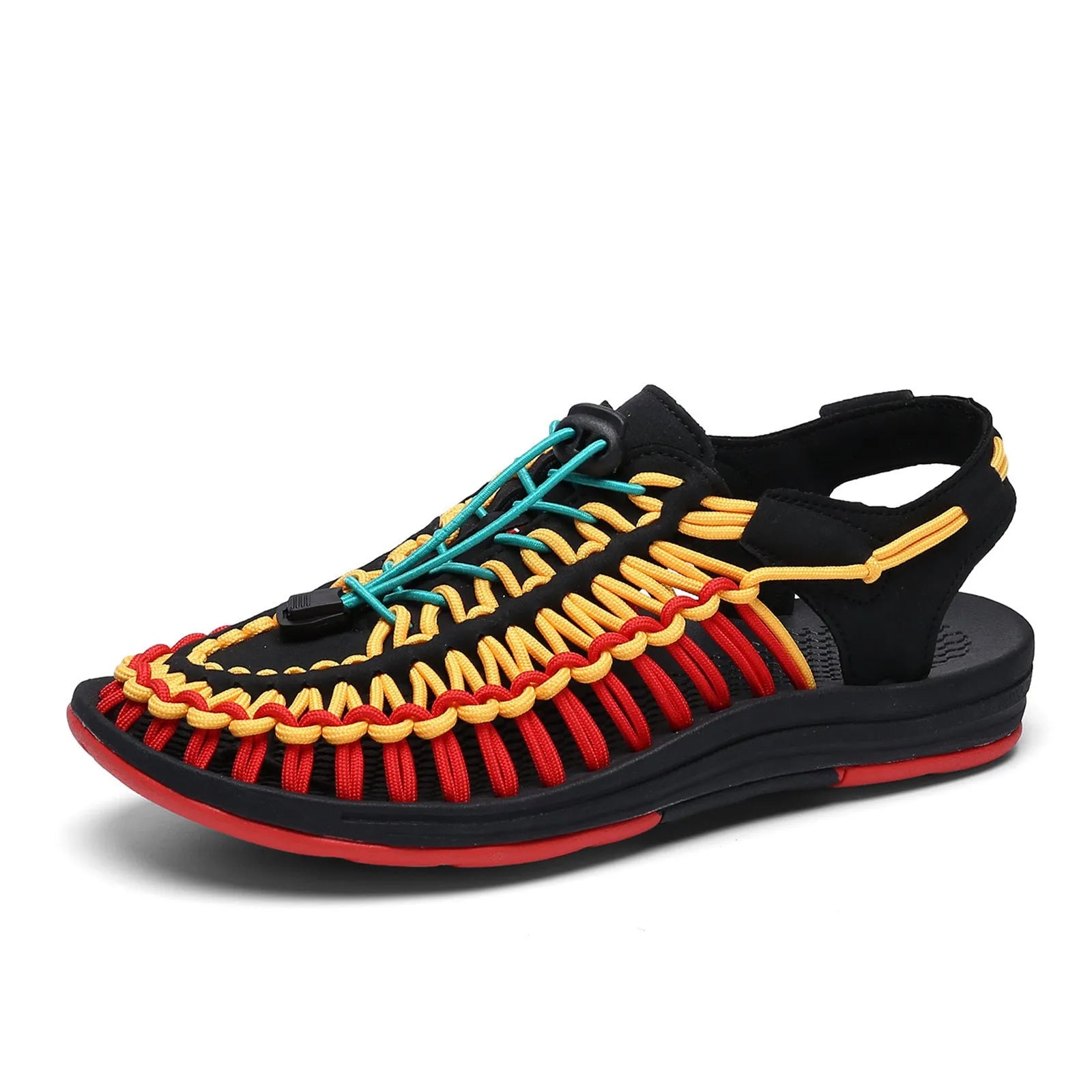 Elastic drawstring tie Roman sandals in multiple colours with a non-slip rubber sole.