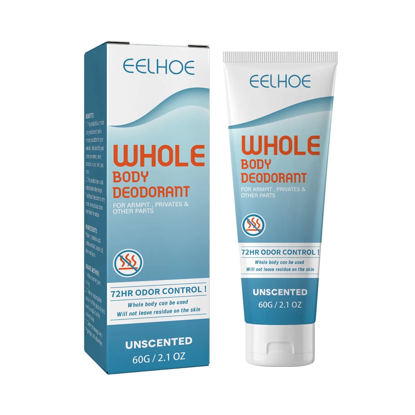 EELHOE body deodorant cream jar, 60g net content, for clean armpits and odor control