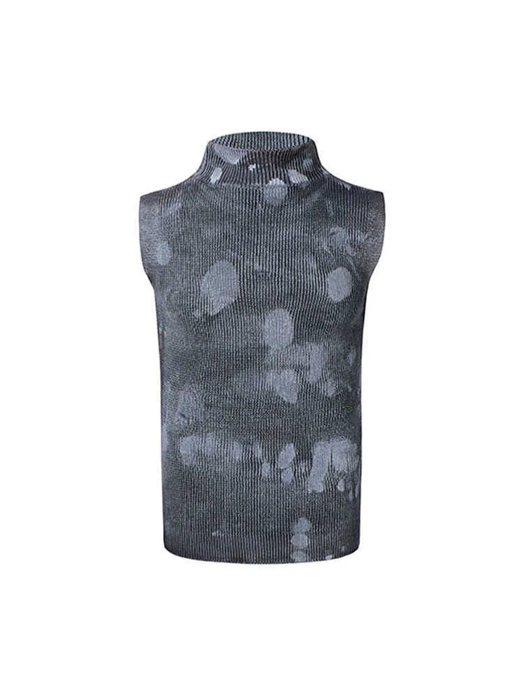 Men's black silver pastebrushing wool vest with stand collar and sleeveless pullover design