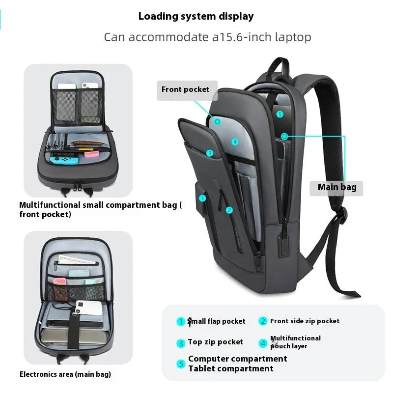 Oxford cloth business travel backpack with sewing line detailing in solid colour options