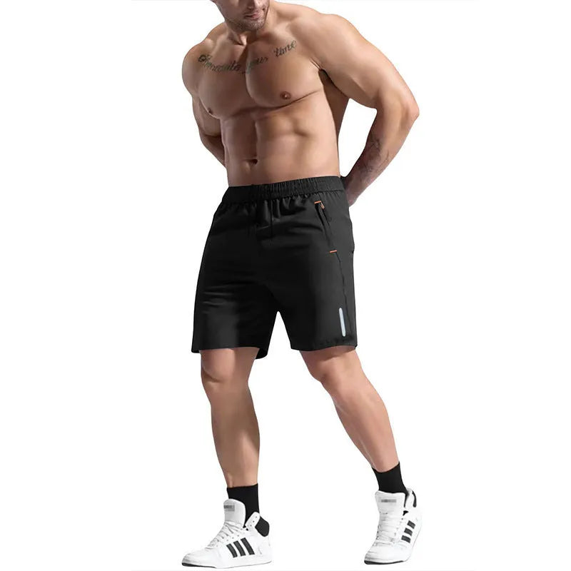 Men's grey bamboo blend sports shorts with an elastic high waist and drawstring detail.