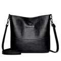 Women's large capacity soft leather shoulder bag in bucket style with sandwich pocket