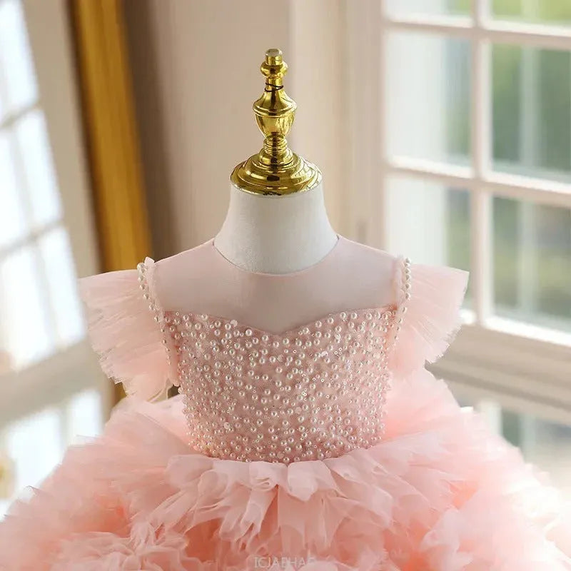 Pink tulle tutu dress for girls with princess-style design and polyester fabric