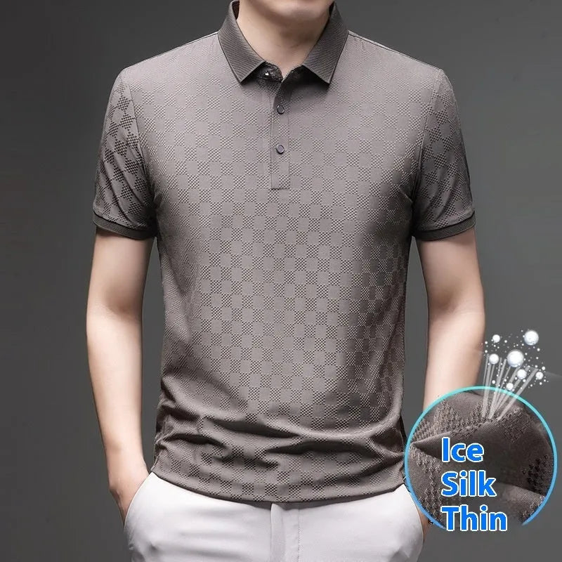 Rhombus brand thin ice silk short sleeve t-shirt in black with a slit style detail on the front.