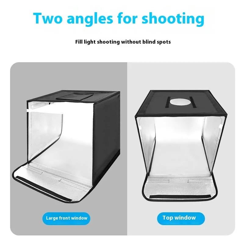 50cm studio light box with metal frame and USB-powered three-colour lighting panel