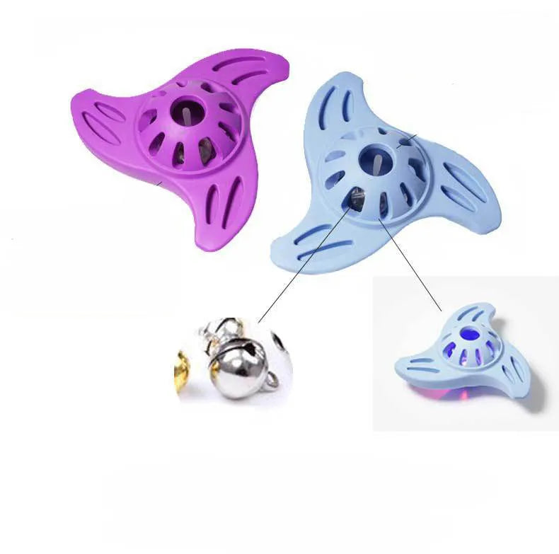 Blue boomerang-shaped rubber chew toy for medium and large dogs on a plain background.