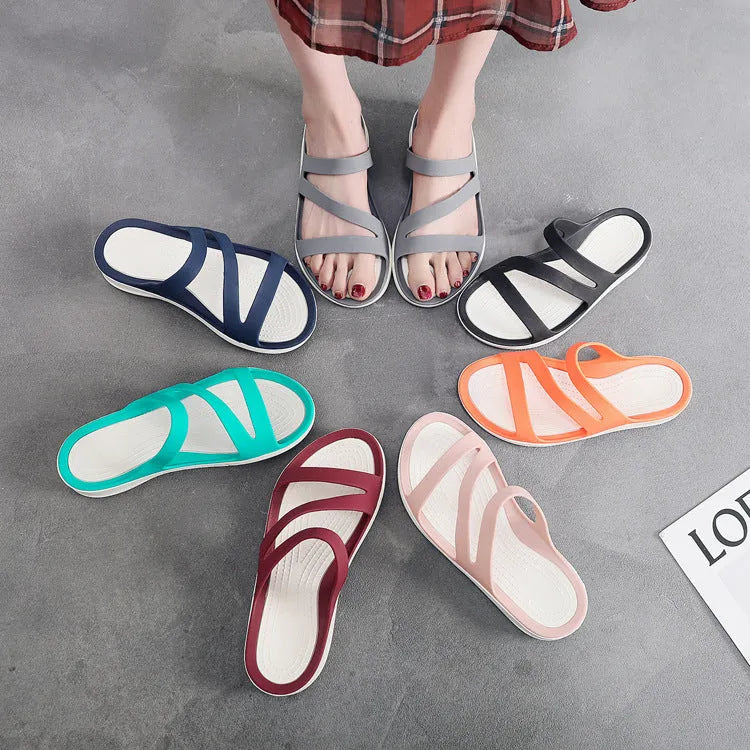 Women's solid colour beach sandals with breathable PP uppers in six colour options