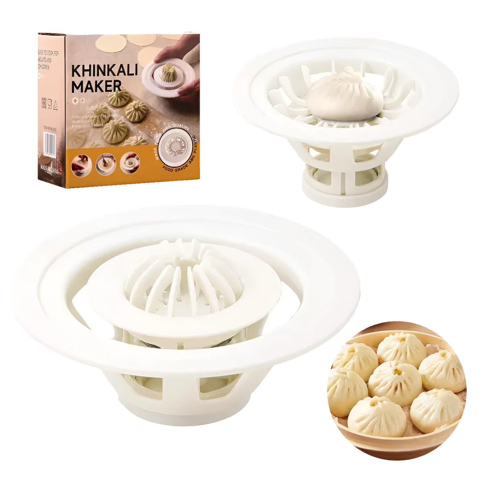 Black Jinkali steamed bun mould set with four different shapes for baozi, dumplings and shaomai