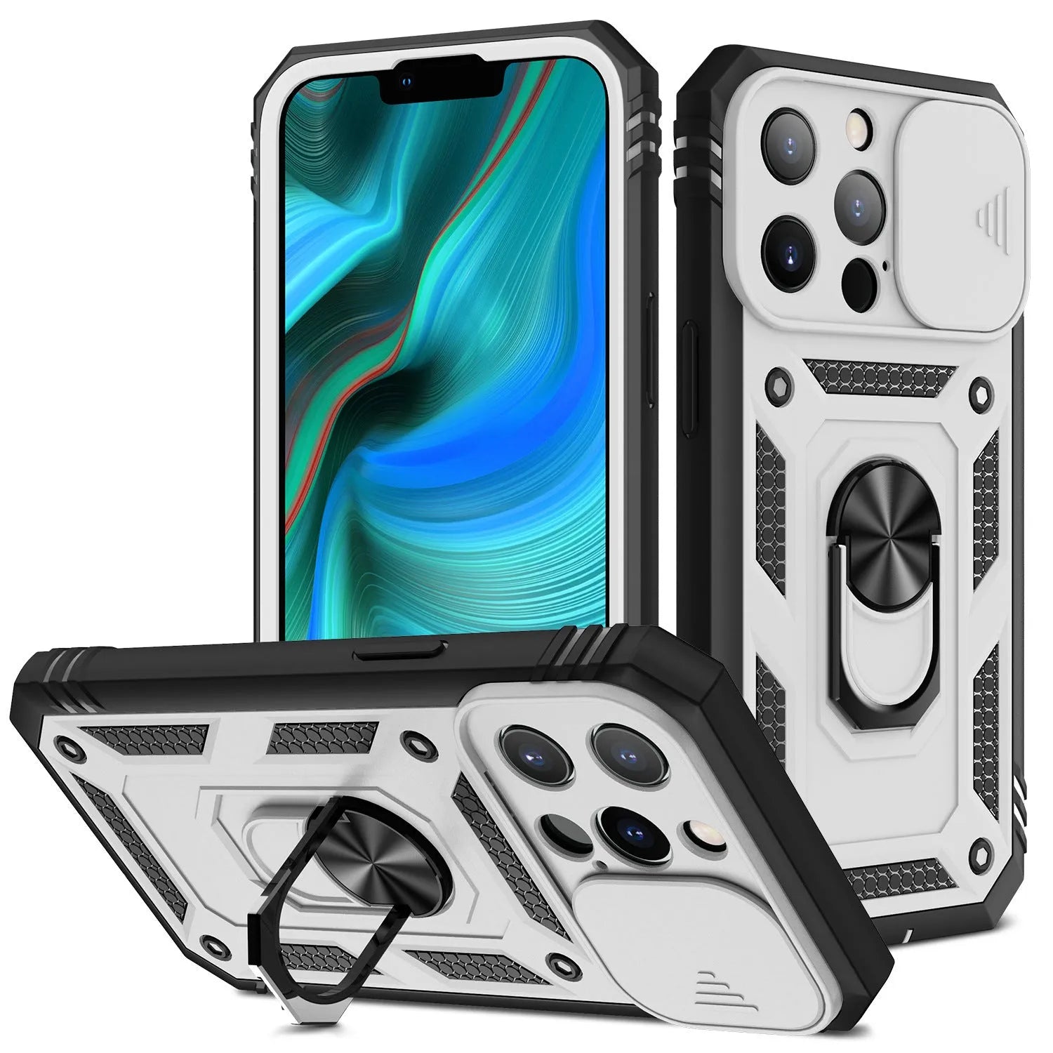 Magnetic iPhone case with sliding bracket for iPhone 12 and 13 in two-tone colour options