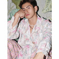 Women's loose fit floral long sleeve shirt with three-dimensional embossed pattern in pink