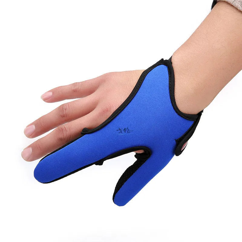 A single two-finger fishing glove with a dark microfiber palm and a camouflage diving cloth back.