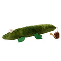 Green plush alligator cat toy with plant-based catnip filling for feline oral cleansing and stress relief