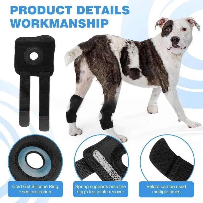 Black adjustable polyester leg guard for dog joint protection and ACL rehabilitation