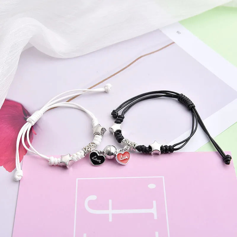 Electroplated alloy suction cup couple bracelets with crown and diamond designs