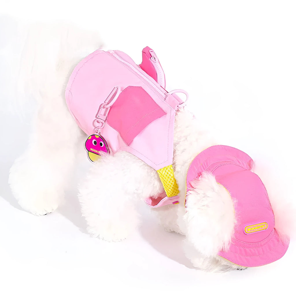 Pink polyester dog harness vest for small breeds like Bichon Frisé on a white background