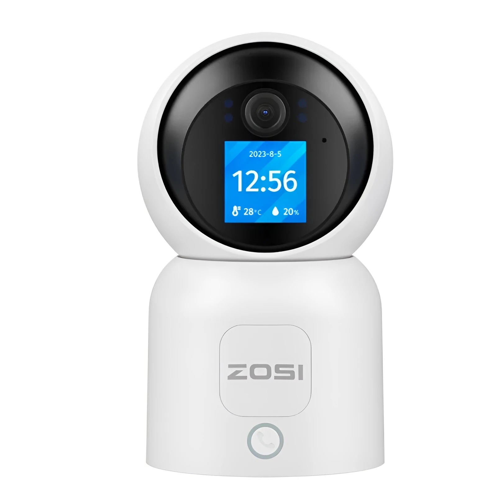 Zhou Shi white plastic wireless Wi-Fi indoor home security camera on a screw-fixed bracket.
