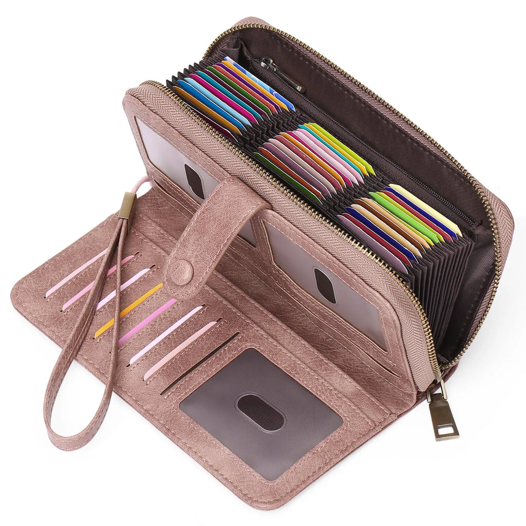 Expanding card holder women's long wallet with anti-theft swiping protection in synthetic leather