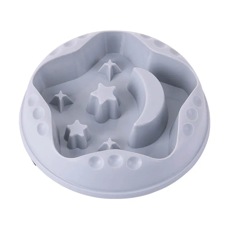 Moon star wings pattern dog slow feeder bowl with non-slip silicone base in blue, grey, green, pink or yellow