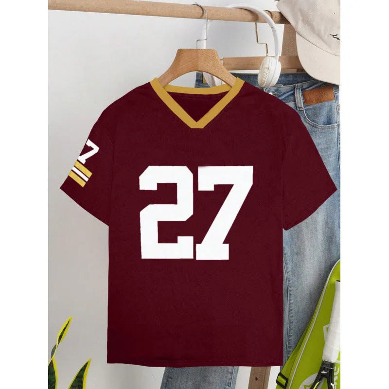 Loose fit cotton t-shirt with digital contrast colour printing in red or green options