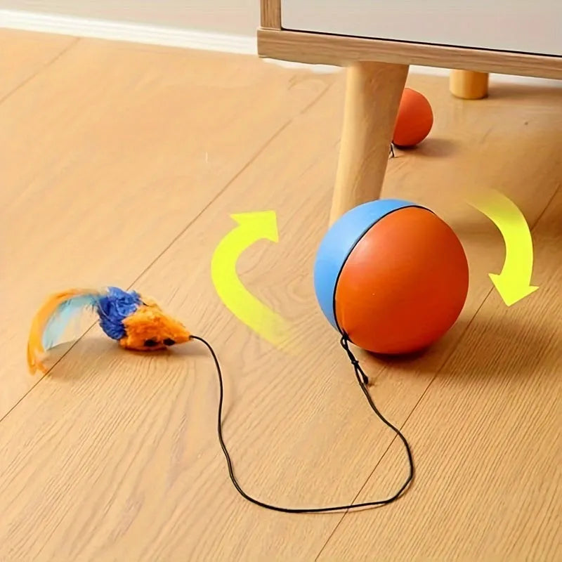 Grey and orange interactive cat toy ball plush mouse measuring 8.5cm