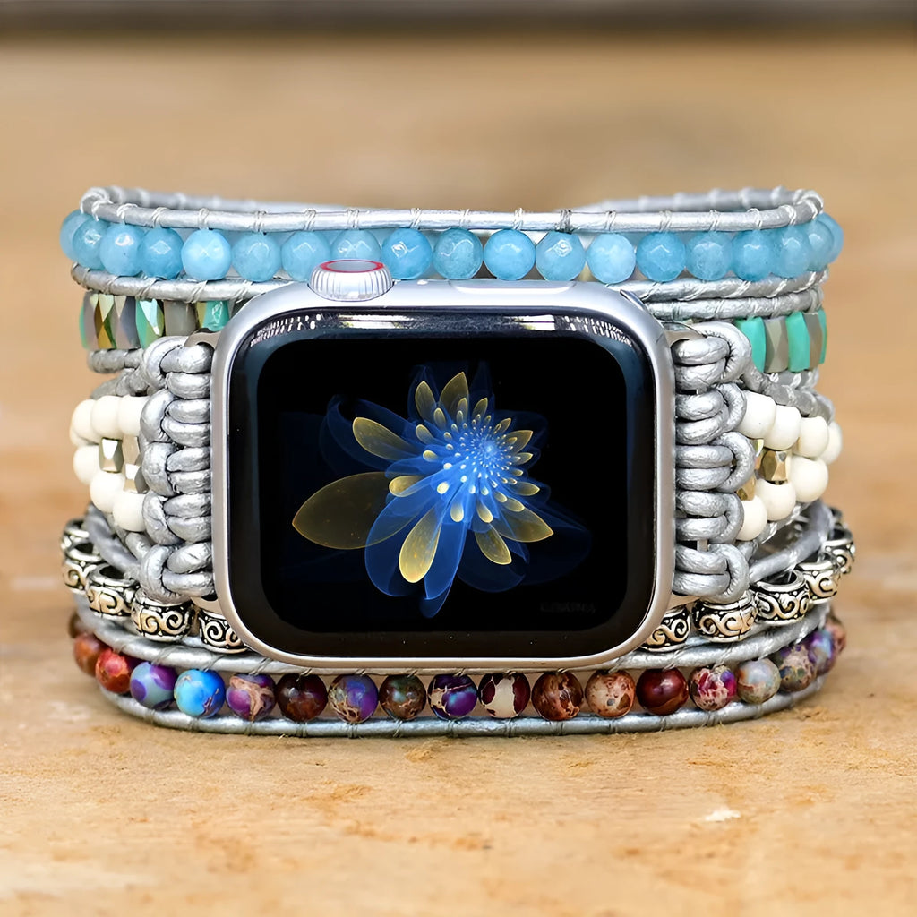 Hand-woven natural stone bead watch strap for iWatch replacement in three sizes