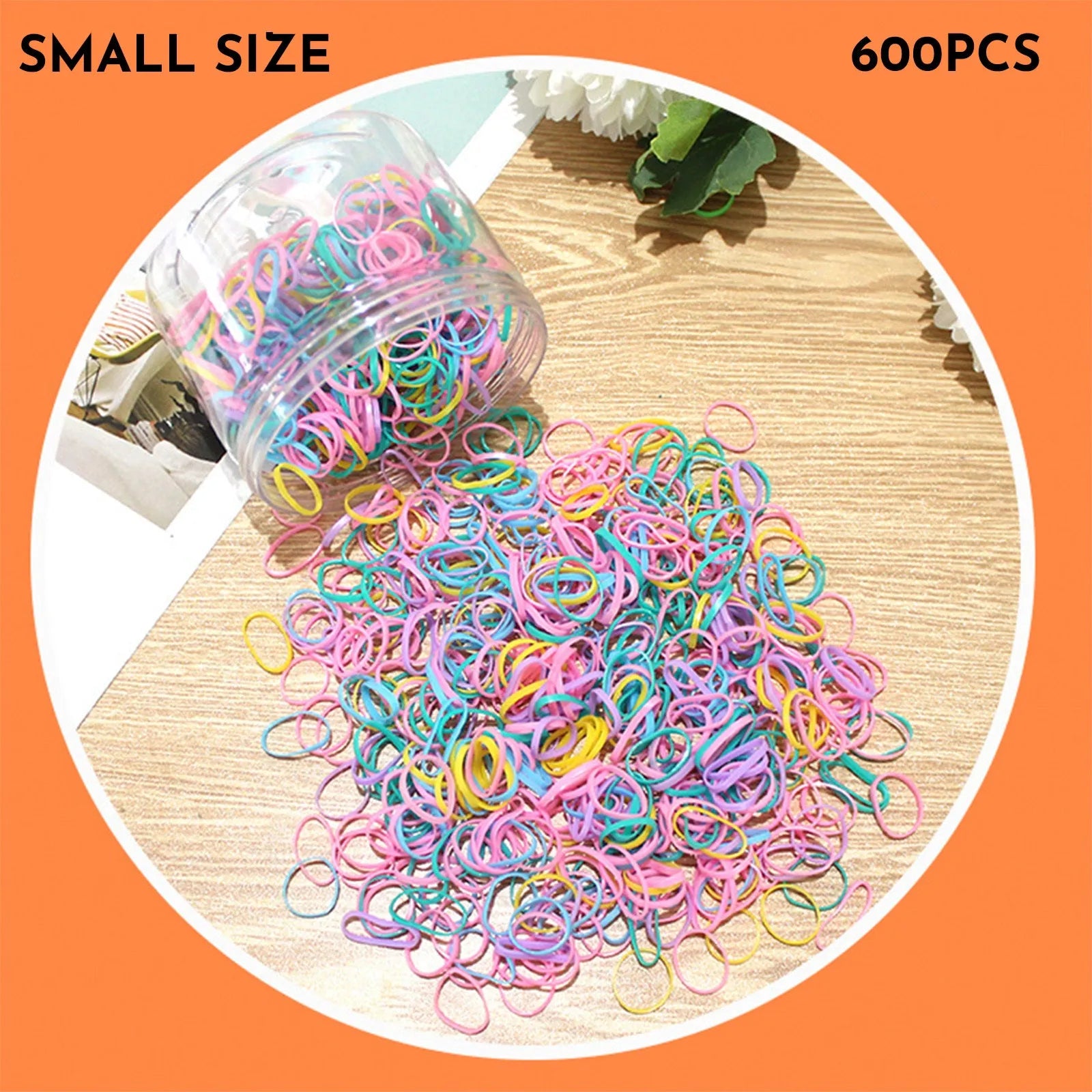 Multi-colour TPU baby hair ties for toddlers in a reusable storage container, 300 piece pack.