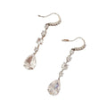 Women's copper electroplated teardrop drop high-carbon earrings in silver white zircon finish