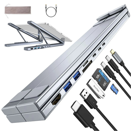 Aluminium alloy folding docking station laptop stand with multiple connectivity ports