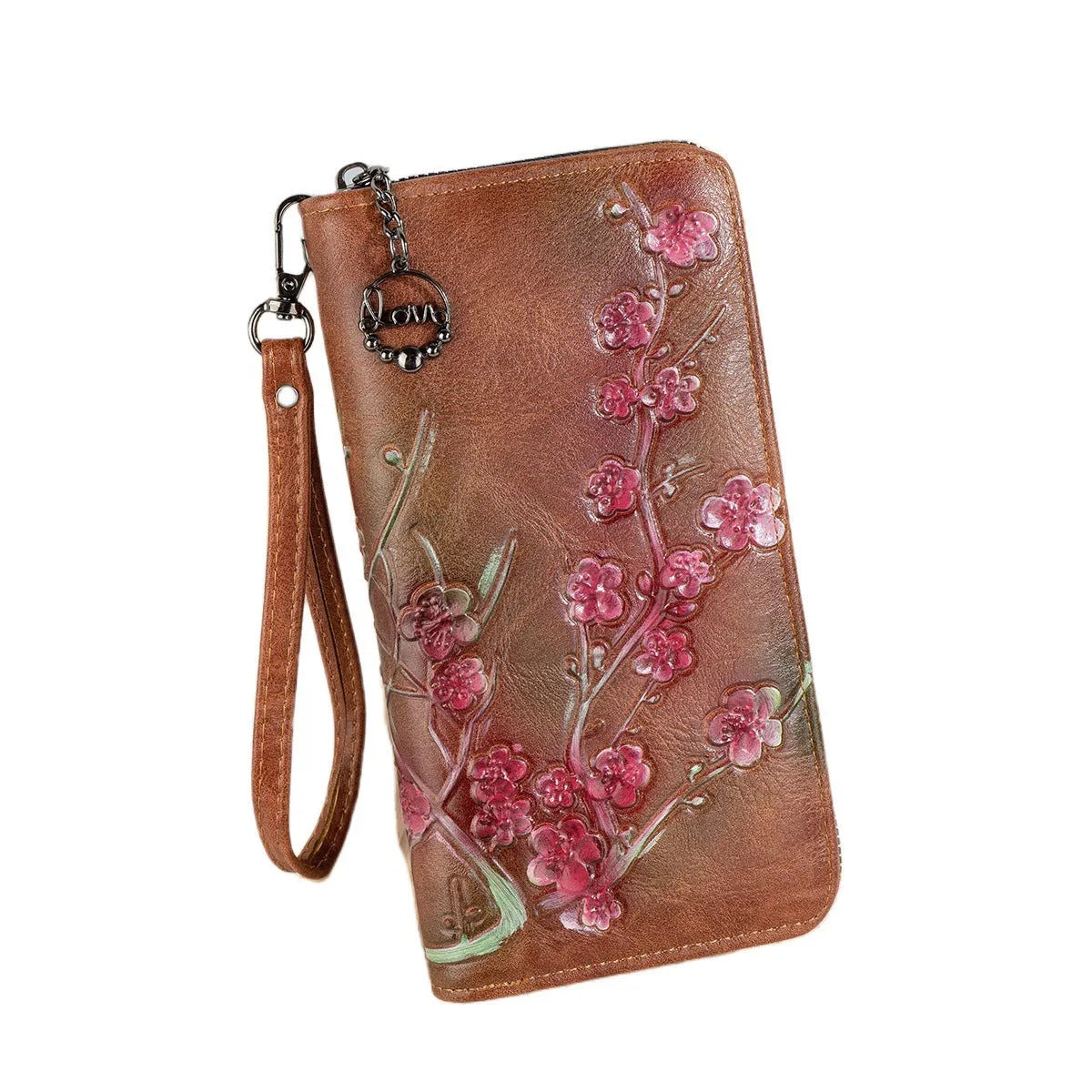 Embossed floral pattern Chinese style zipper handbag in PU leather