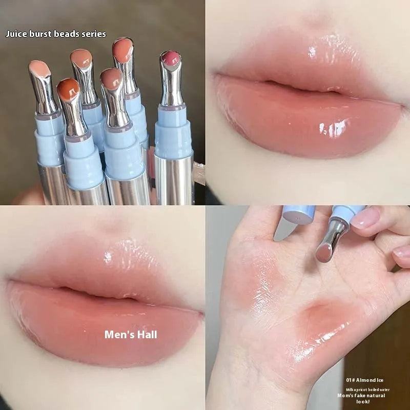 Mirror Water Light Lip Gloss Lipstick in six translucent shades including Almond Ice and Raspberry Ice