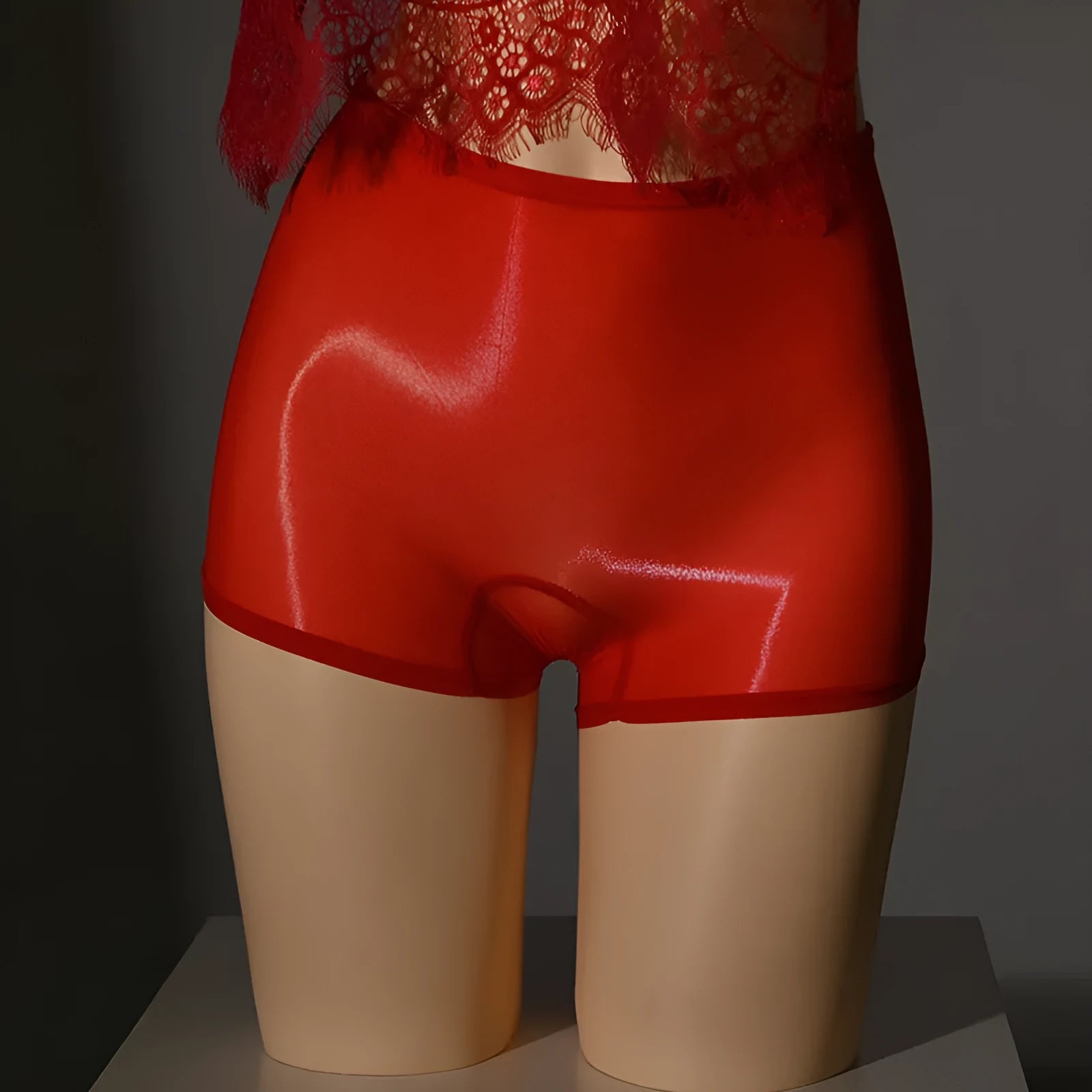 Shiny men's seamless underwear stockings in multiple colours including red, black, grey and skin tones