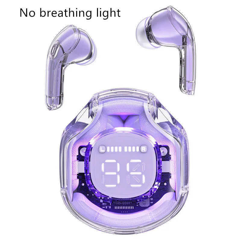 Transparent warehouse wireless Bluetooth headset in white, black, pink, sky blue, or violet with optional breathing light
