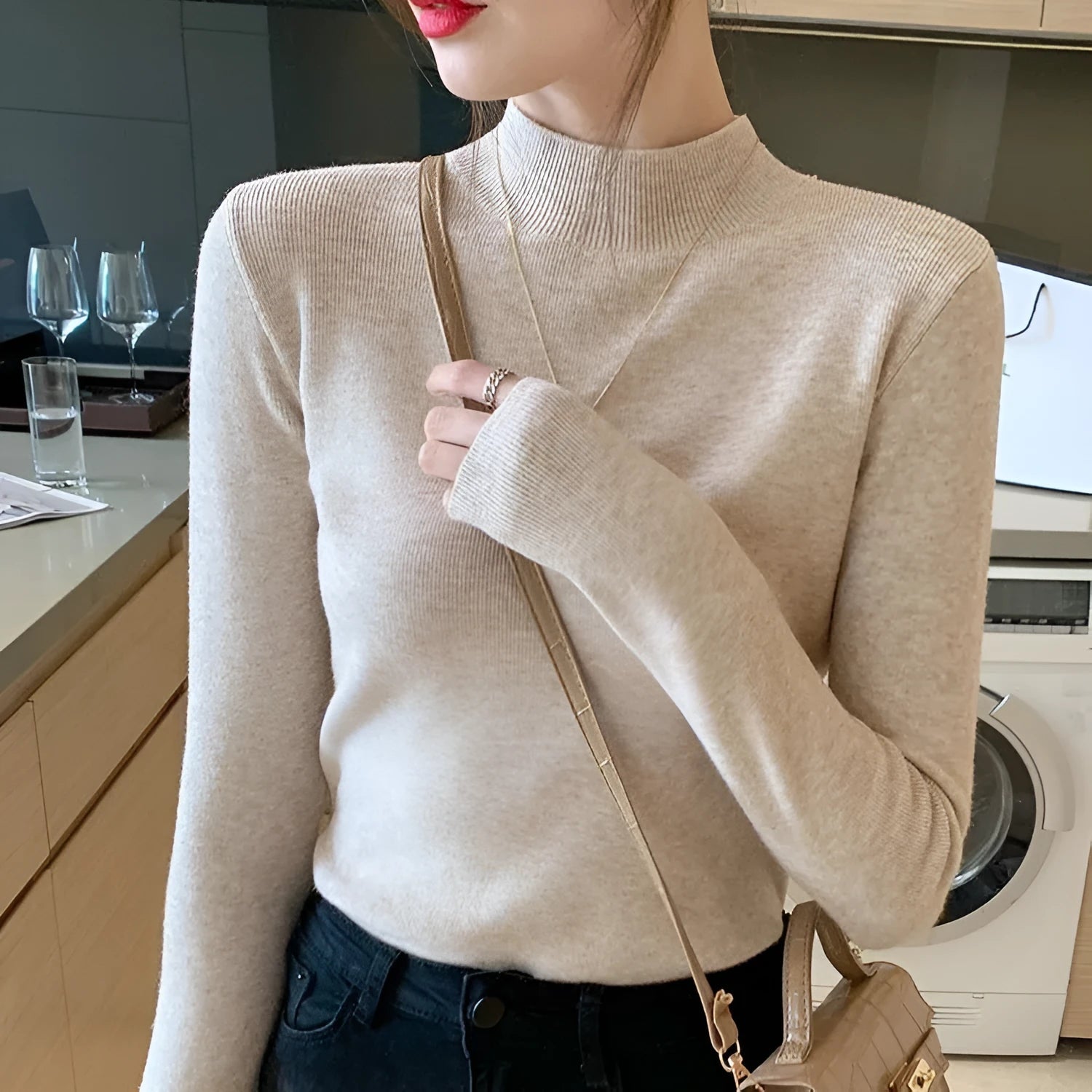 Slim fit long sleeve knitted top in viscose fibre available in multiple colours with Western style design