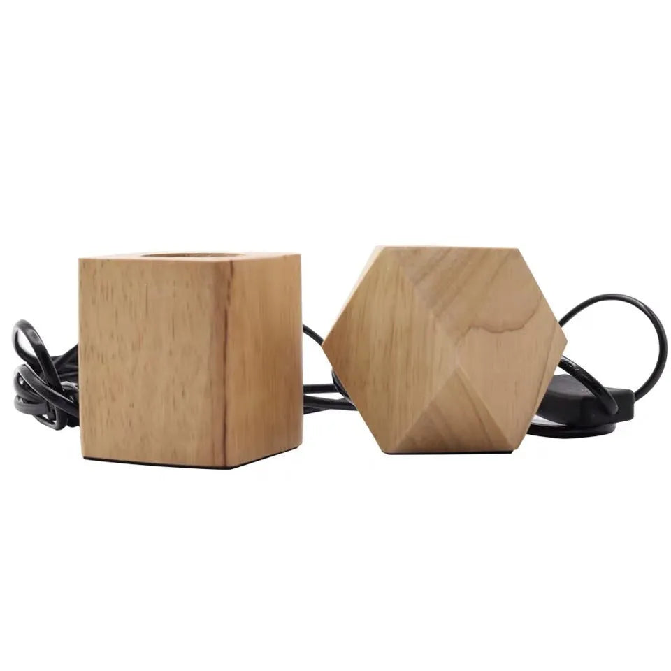 Wooden retro lamp holder in square and diamond designs with optional switch