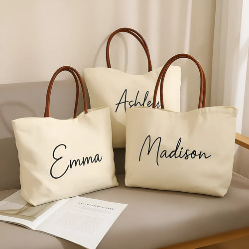 Beige White or White canvas tote bag with durable handles and a spacious main compartment