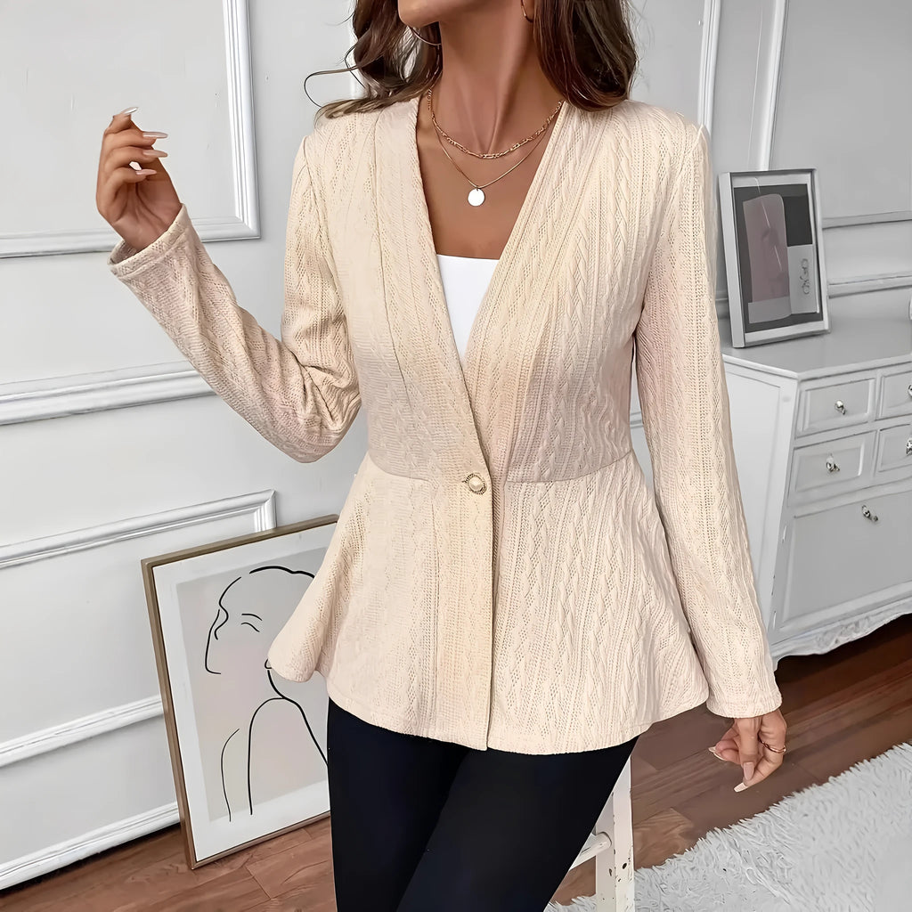 Women's jacquard pattern knitted cardigan with single button in apricot or black colour
