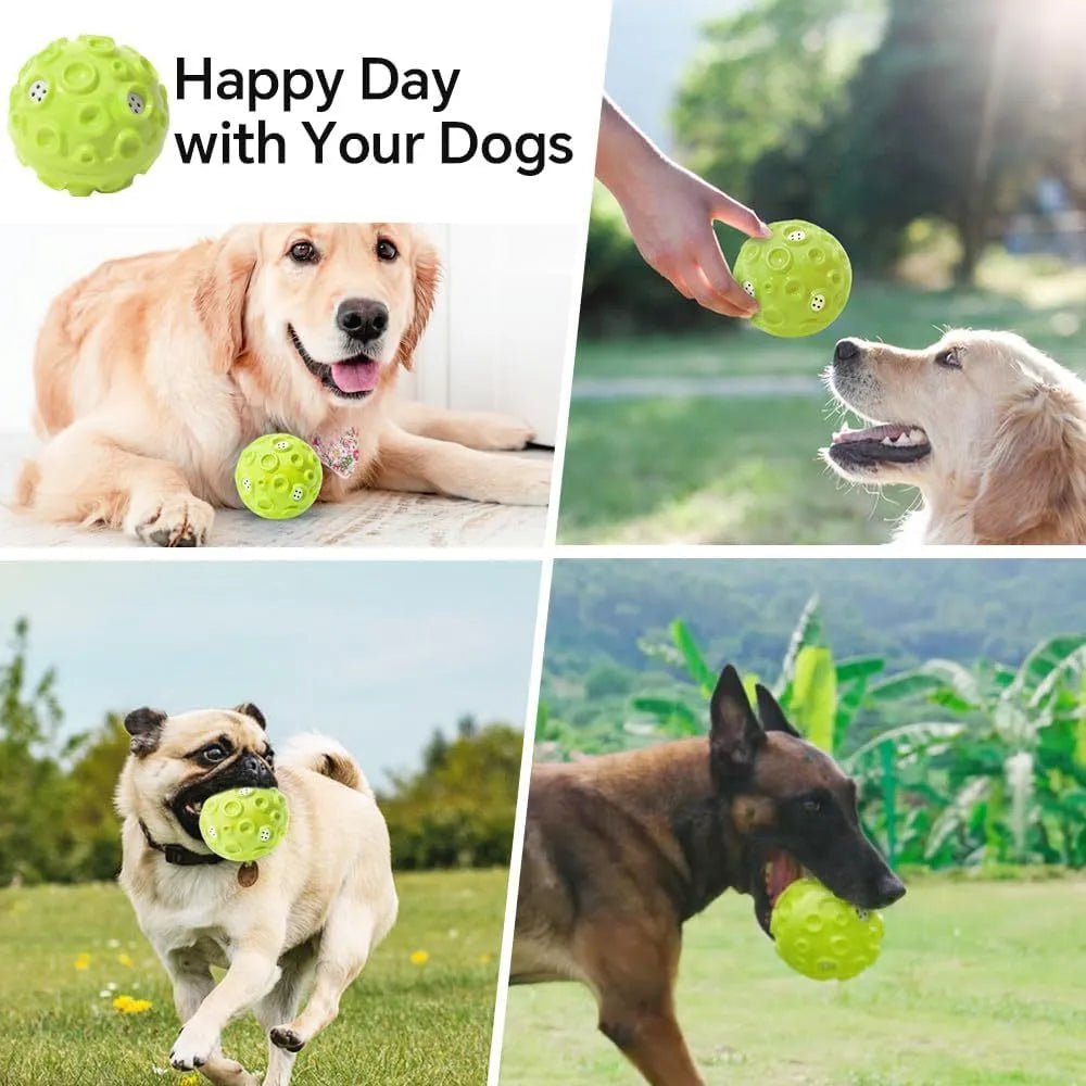Durable natural rubber dog toy ball with squeaky sound for aggressive chewers in black blue green orange yellow