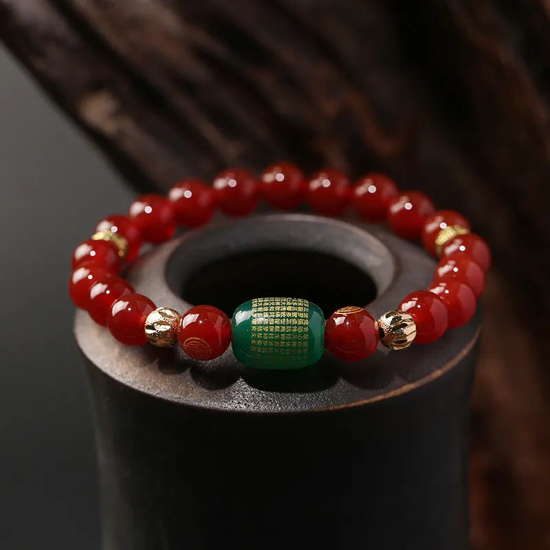 Red agate Guanyin prayer bracelet with auspicious patterns in New Chinese style