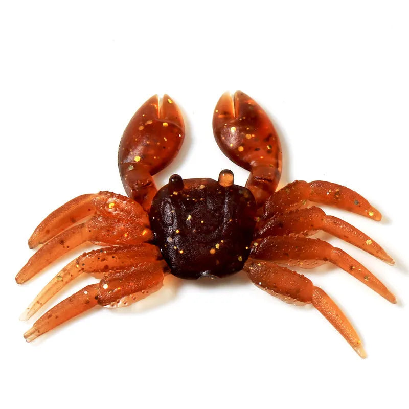 8cm PVC soft crab fishing lure shown in brown and red colour variations