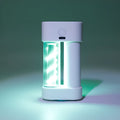 White ABS camping hanging light with USB charging port, 5W output, suspended from a tent loop